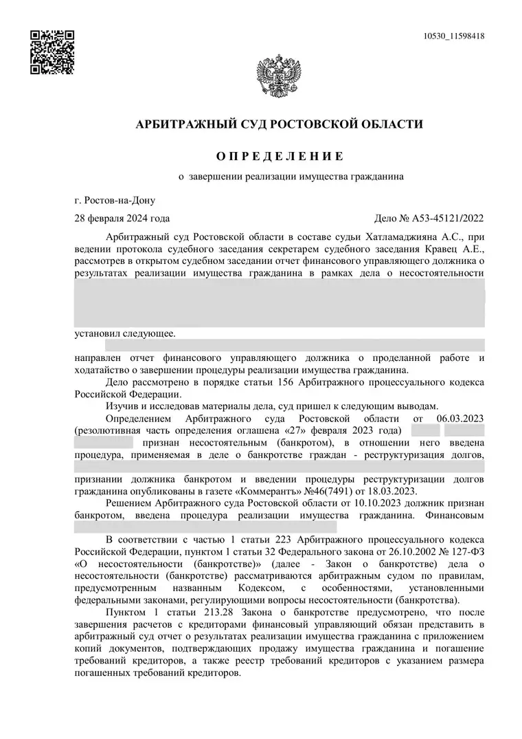 Скан определения суда по делу № А53-45121/2022