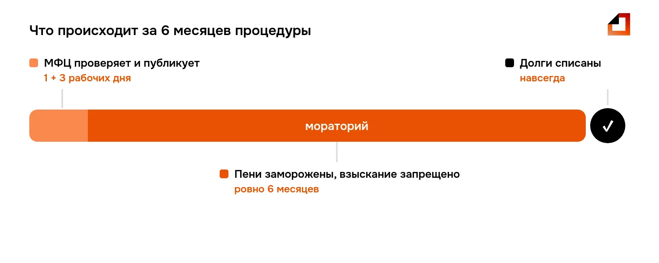 Как оформить банкротство через МФЦ: таймлайн шести месяцев от публикации до списания